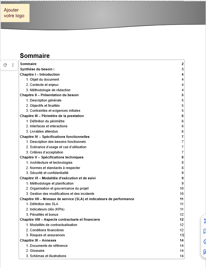 Exemple de cahier des charges sous traitance avec accès immédiat pour entreprises