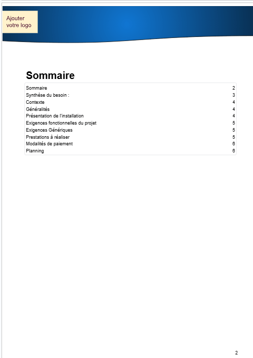 Sommaire d'un exemple de cahier des charges gestion de projet : modèle cahier des charges prestation de service pdf