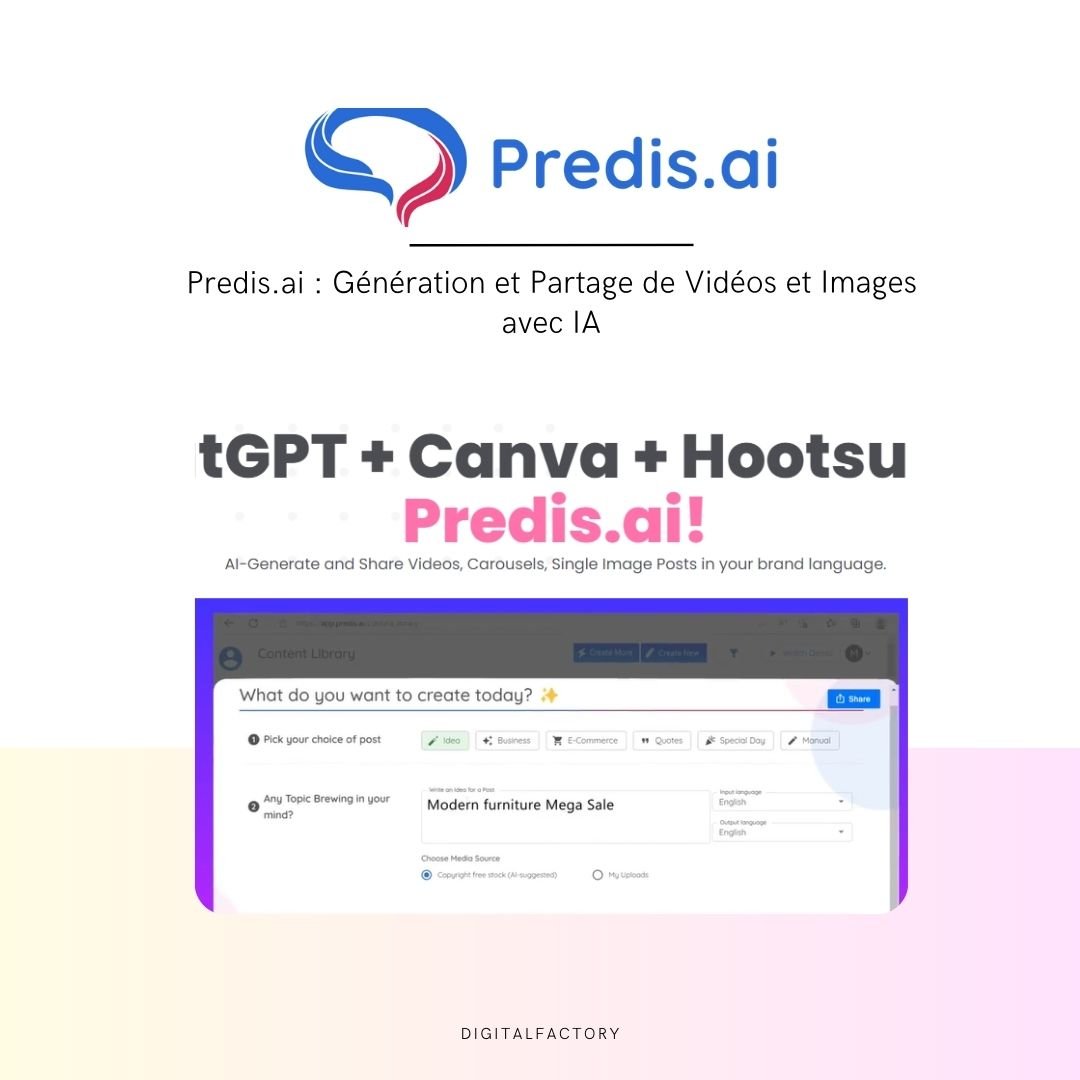 Predis.ai : Génération et Partage de Vidéos et Images avec IA - Digital factory
