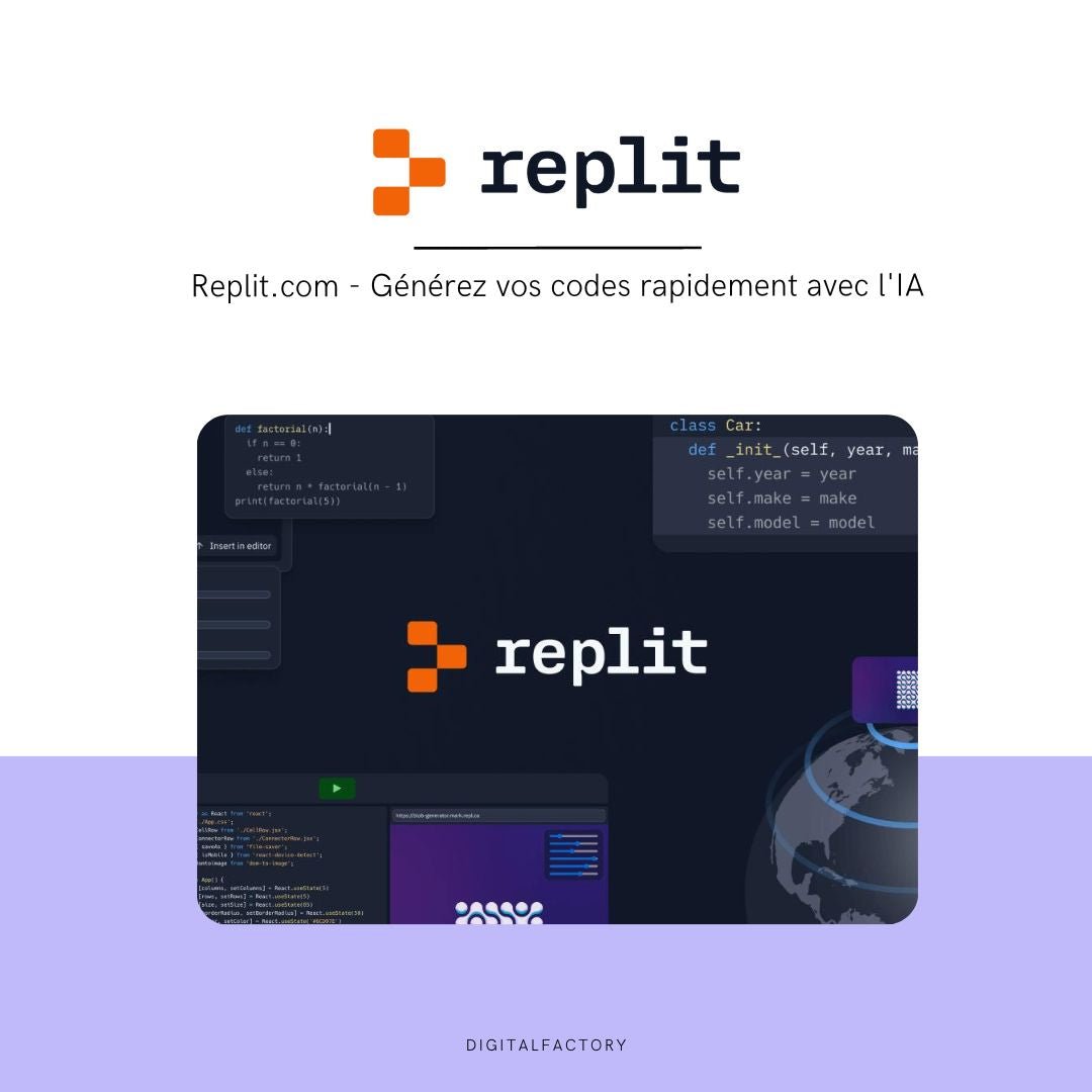 Image de présentation de Replit.com - Un outil pour générer vos codes rapidement avec l'IA - Digital factory