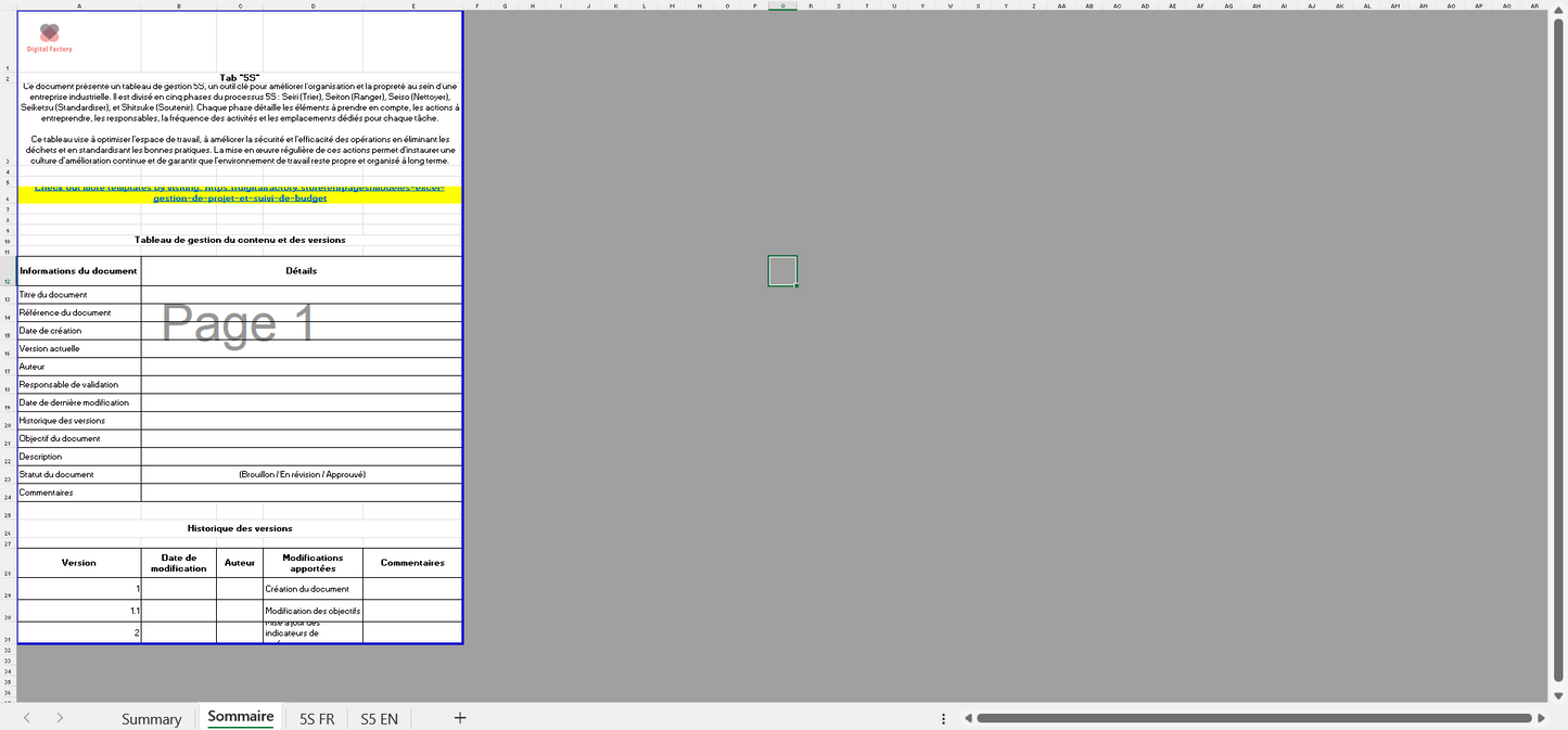 Suivi des étapes du 5S avec un exemple en Excel / Tracking 5S steps with an Excel example