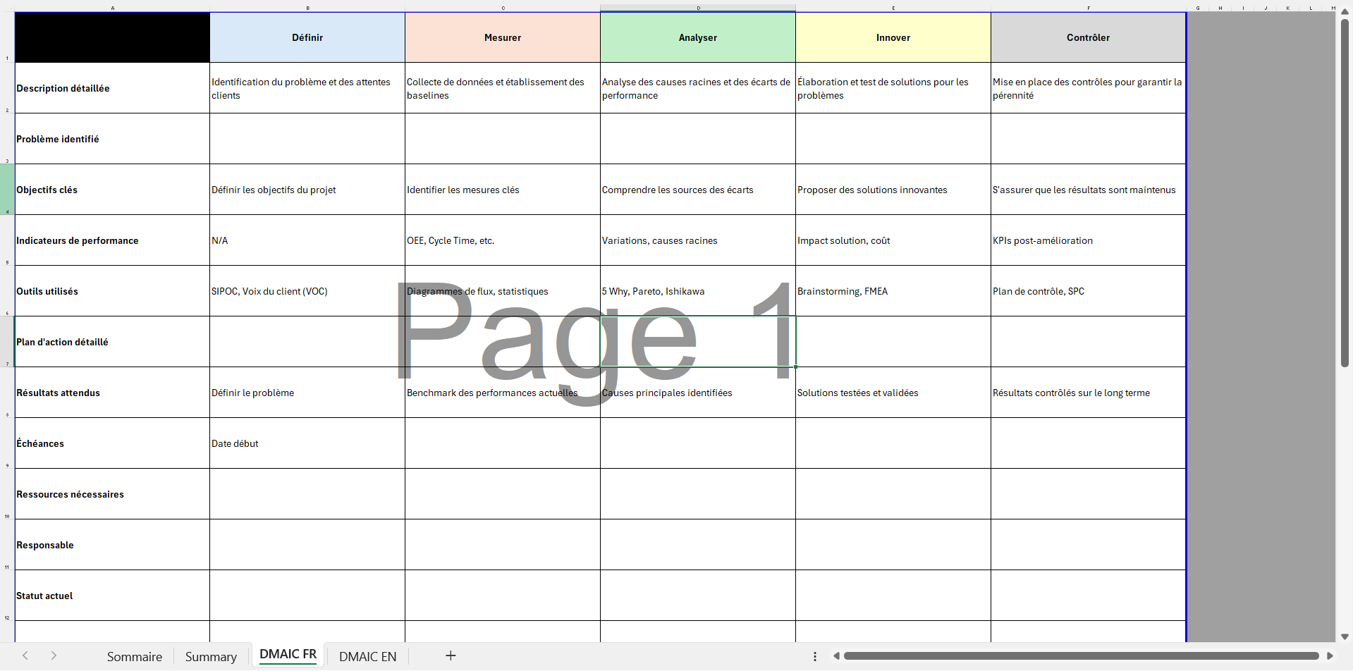 Modèle d'amélioration continue en Excel pour gestion de projet / Continuous improvement Excel template for project management