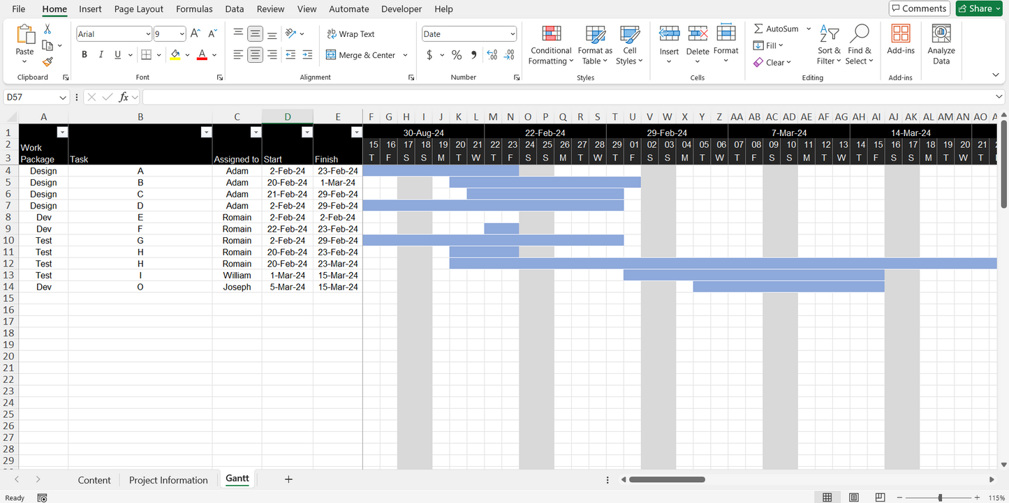 Excel Gantt Template - Modèle Gantt Excel: Customize your project schedule using this versatile Excel template for effective planning.