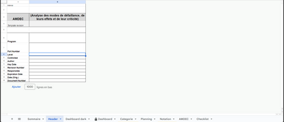 A3/ Modèle — AMDEC Processus Excel — Google Sheet - Pro - Digital Factory 