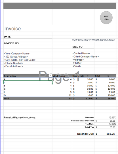 génération d'une facture avec excel