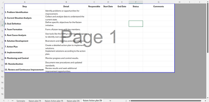 Kaizen method steps in Excel - Tool for effective process improvement | Étapes de la méthode Kaizen dans Excel - Outil pour amélioration efficace des processus