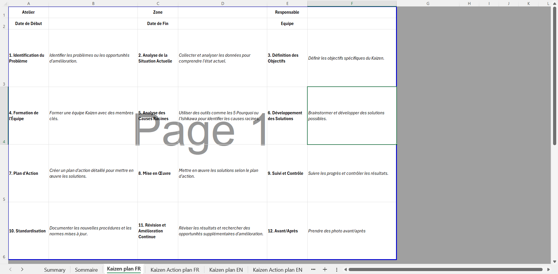 Continuous improvement Kaizen template - Detailed report for industries | Template Kaizen pour amélioration continue - Rapport détaillé pour les industries