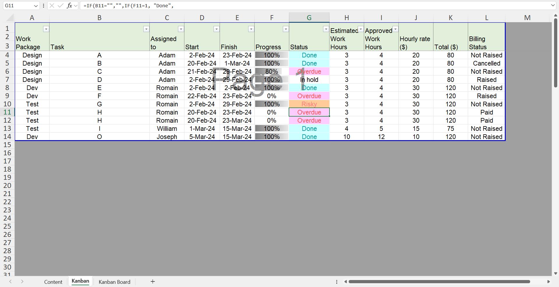 Modèle gratuit de tableau Kanban Excel | Free Excel Kanban board template