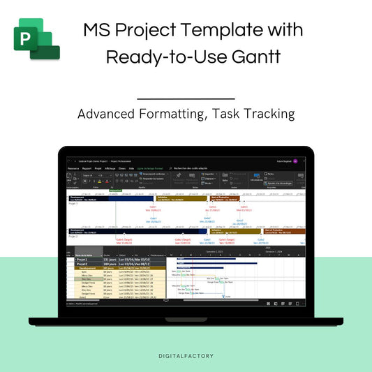 MS Project template showcasing a ready-to-use Gantt chart for effective task tracking and advanced project formatting.