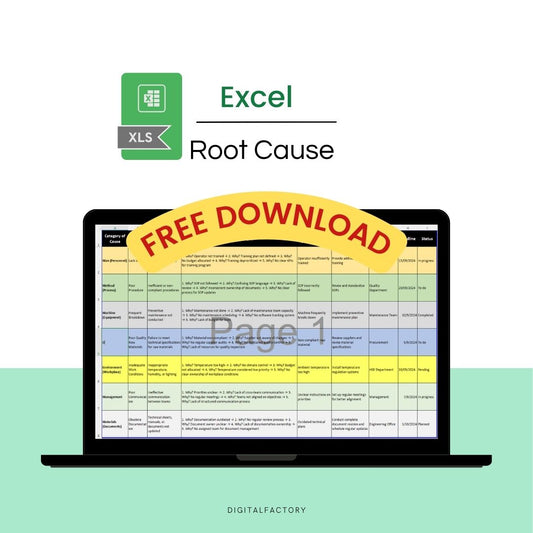 Downloadable Excel template for root cause investigation | Modèle Excel téléchargeable pour l'analyse des causes racines