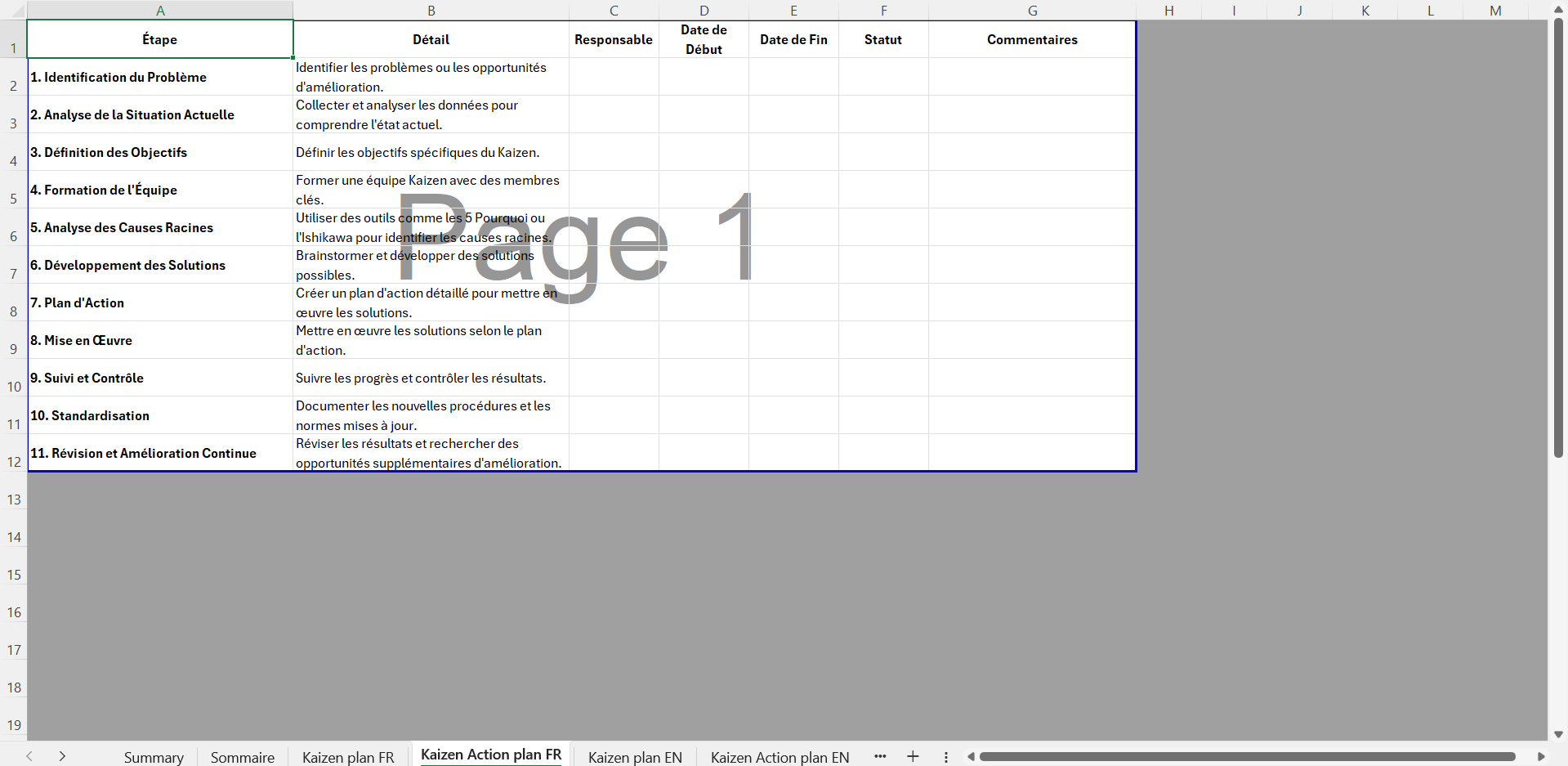 Advanced Kaizen template Excel - Example of root cause analysis | Template Kaizen avancé Excel - Exemple d'analyse des causes racines