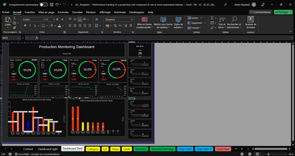 A2/ Modèle - Tableau de Bord de Production pour Suivi TRS avec Excel et Google Sheets | Analyse Complète de la Performance, Disponibilité, Qualité et Efficacité - Digital Factory