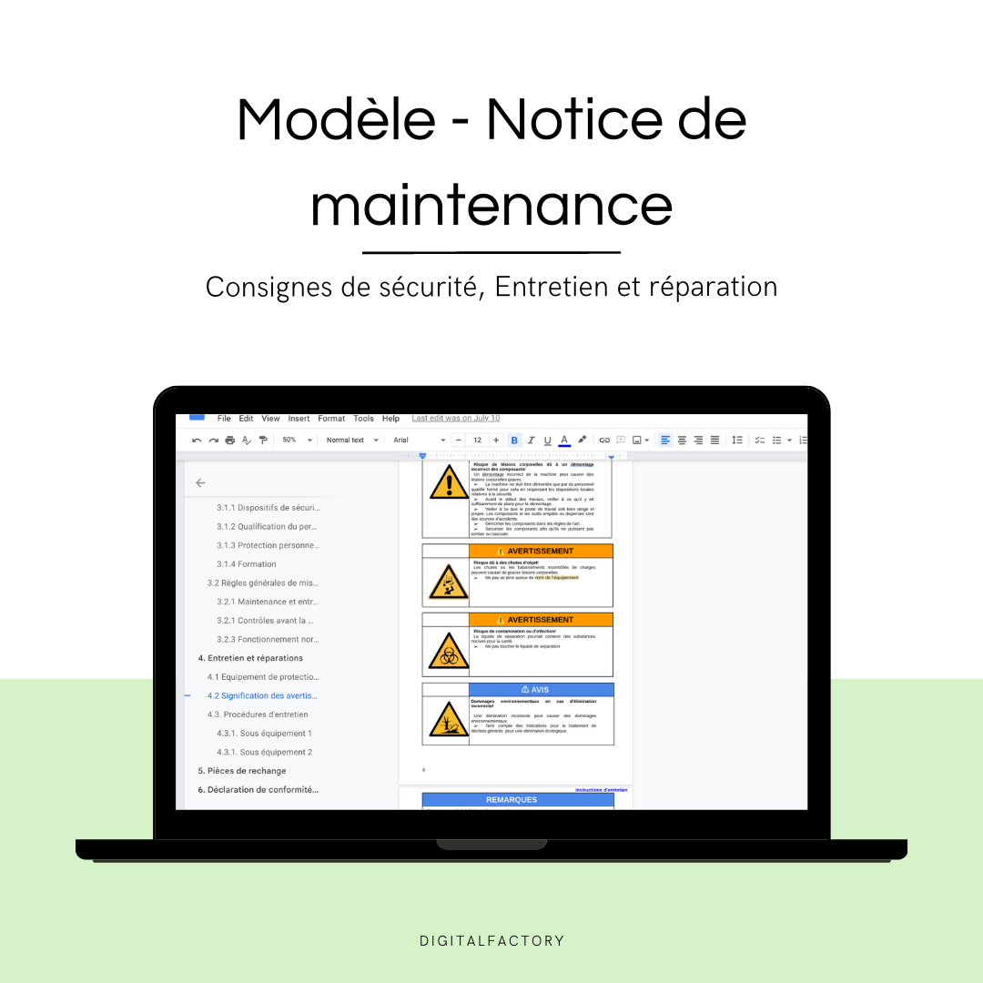 A8/ Modèle — Notice de maintenance — document Word - Digital factory