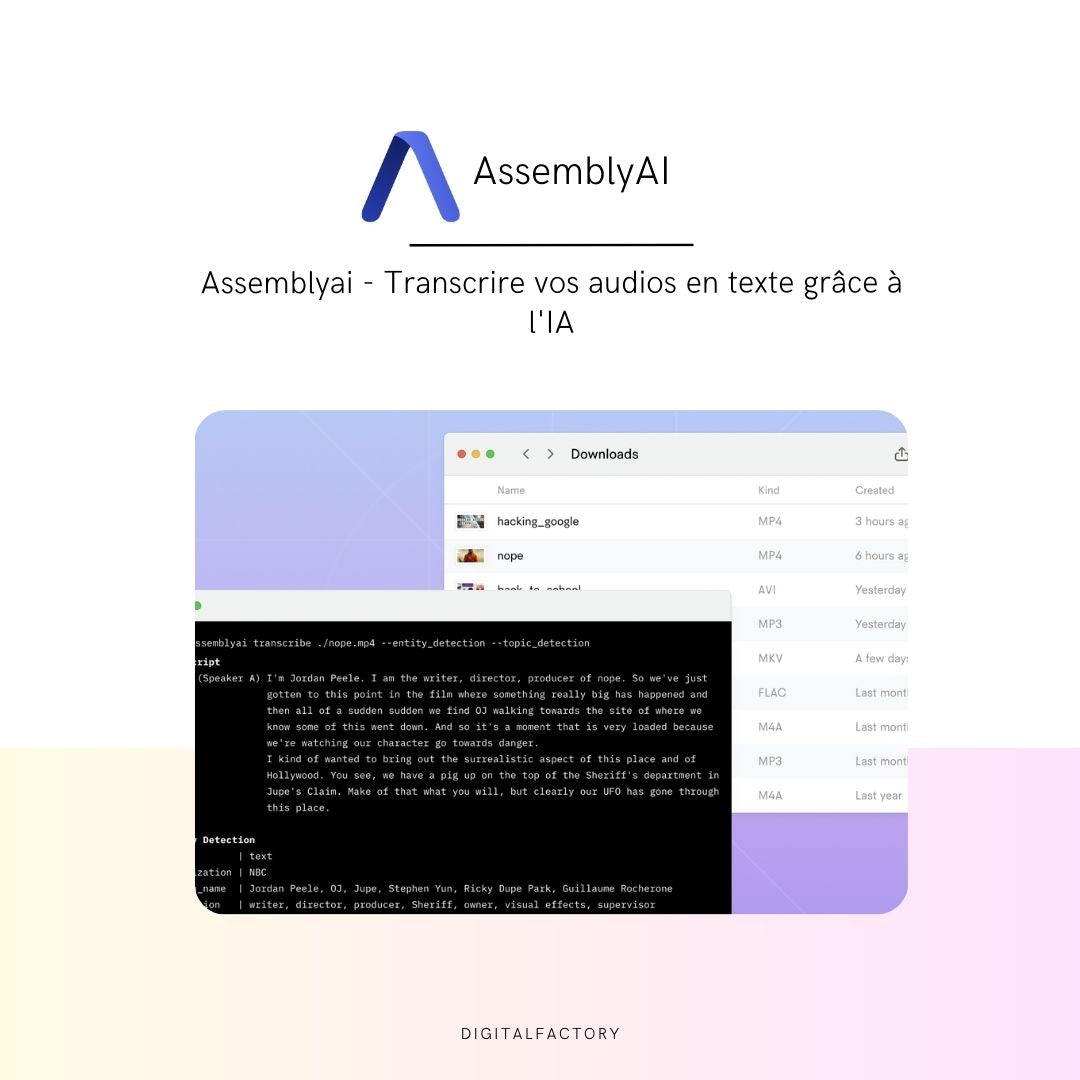 Assemblyai - API pour Transcription Automatique grâce à l'IA - Digital factory