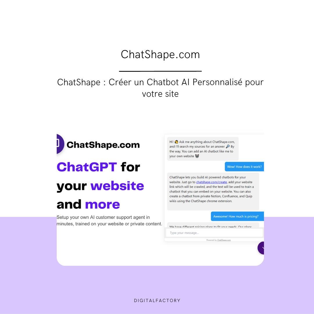 ChatShape : Créer un Chatbot AI Personnalisé pour votre site - Digital factory