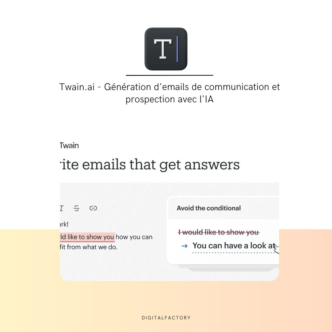 Twain.ai - Génération d'emails de communication et prospection avec l'IA - Digital factory